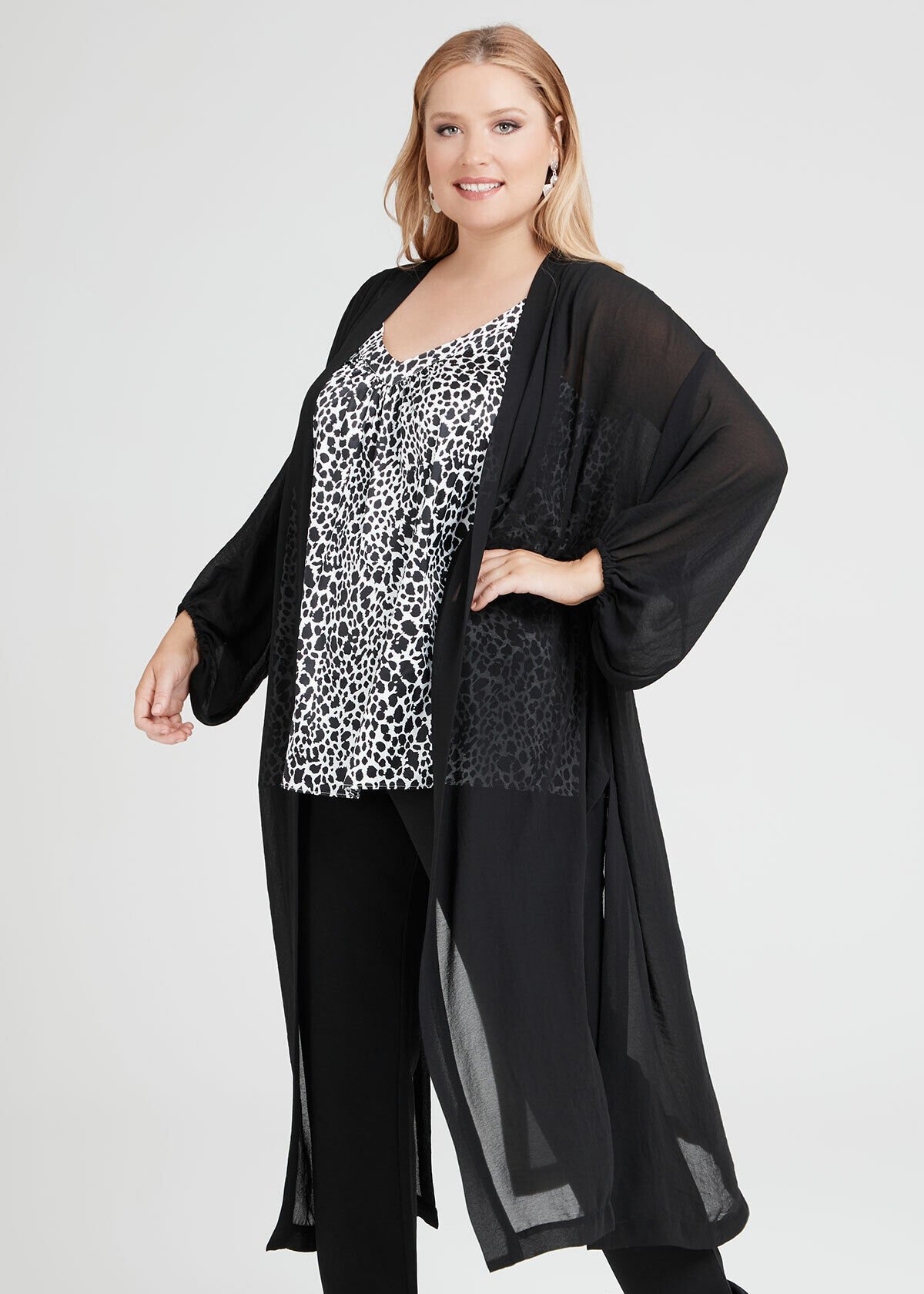 Shop Plus Size Rosa Long Chiffon Duster in Black Taking Shape AU