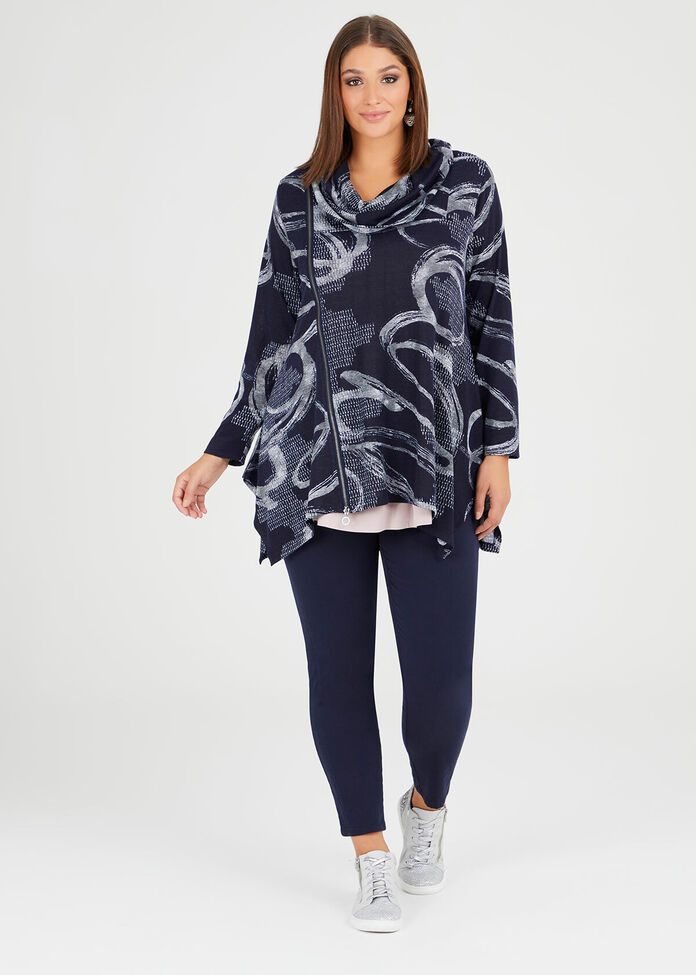 Blue Print Zip Top, , hi-res