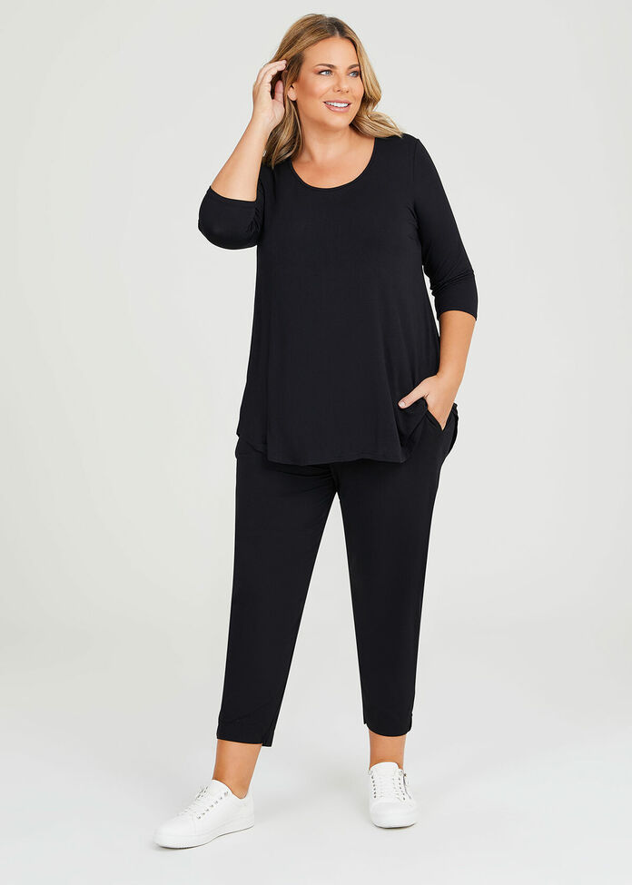 Shop Plus Size Bamboo Base 3/4 Sleeve Top in Black | Sizes 12-30 ...