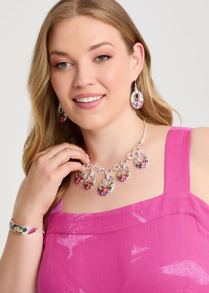 Enamel Floral Statement Necklace, , hi-res