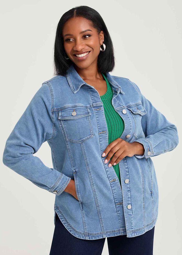 Denim Relaxed Shacket, , hi-res
