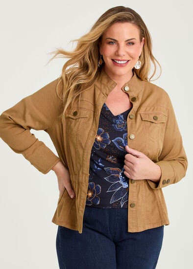 Plus Size Lyocell Blend Funnel Neck Jacket