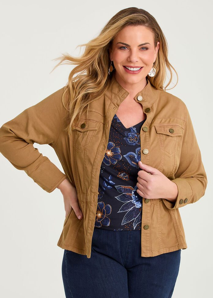 Lyocell Blend Funnel Neck Jacket, , hi-res
