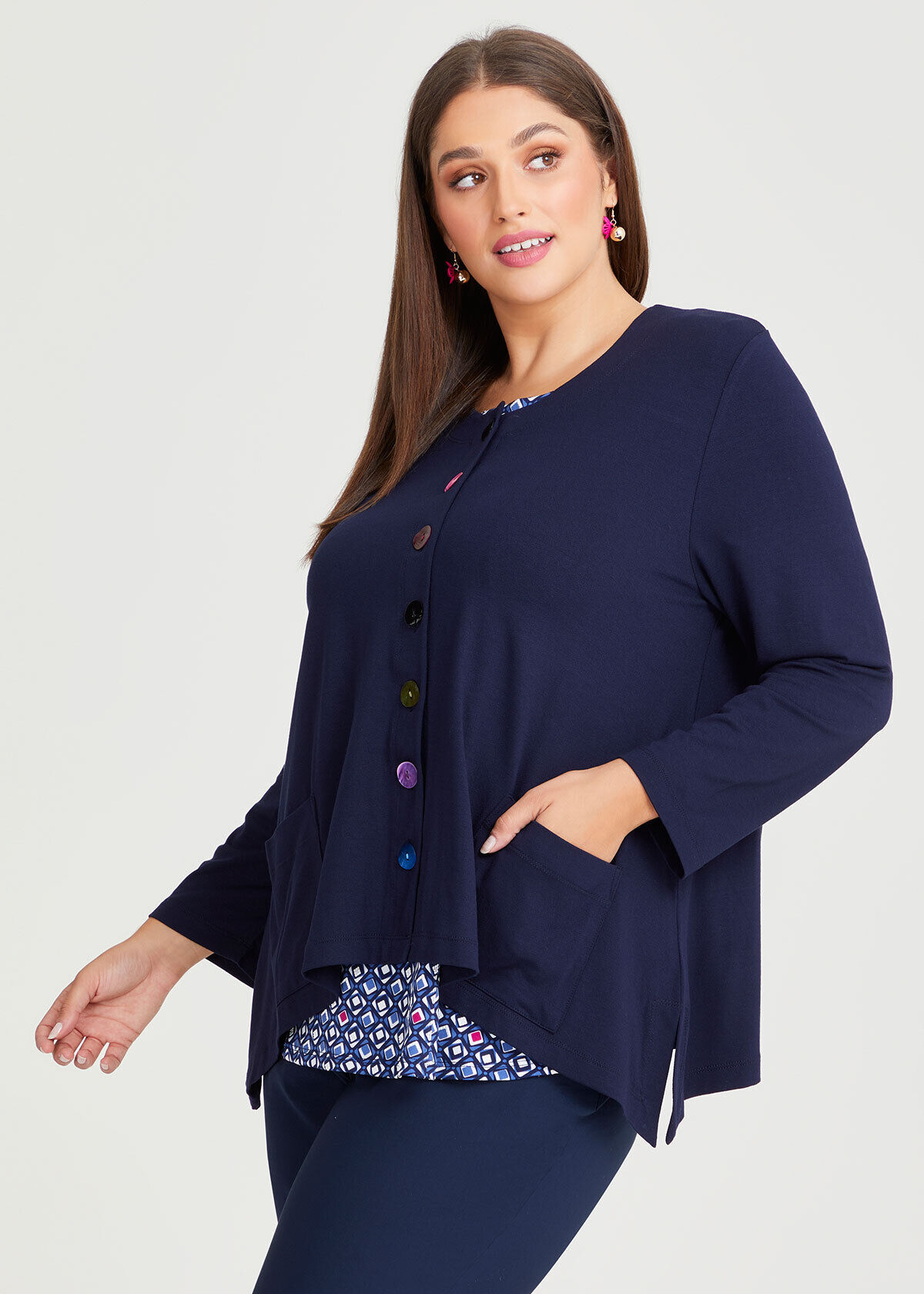 Plus size navy blue cardigan top