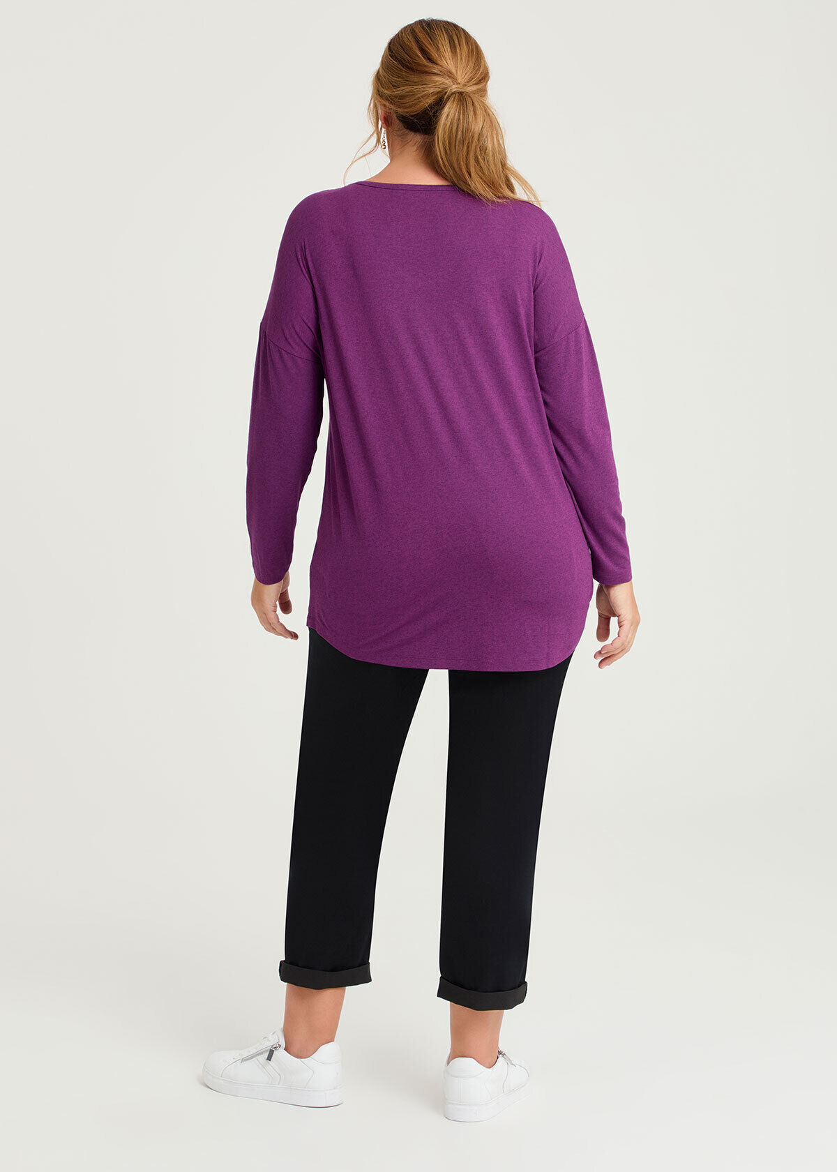 Shop Plus Size Australian Wool Blend V-neck Top, Purple | Taking