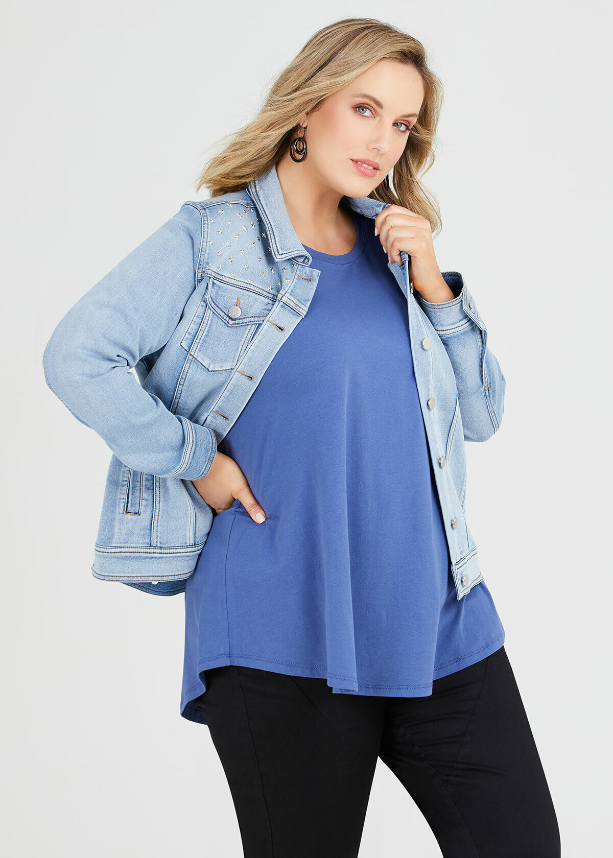 plus size studded denim jacket