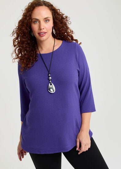 Plus Size Textured Rib Crew Neck Top