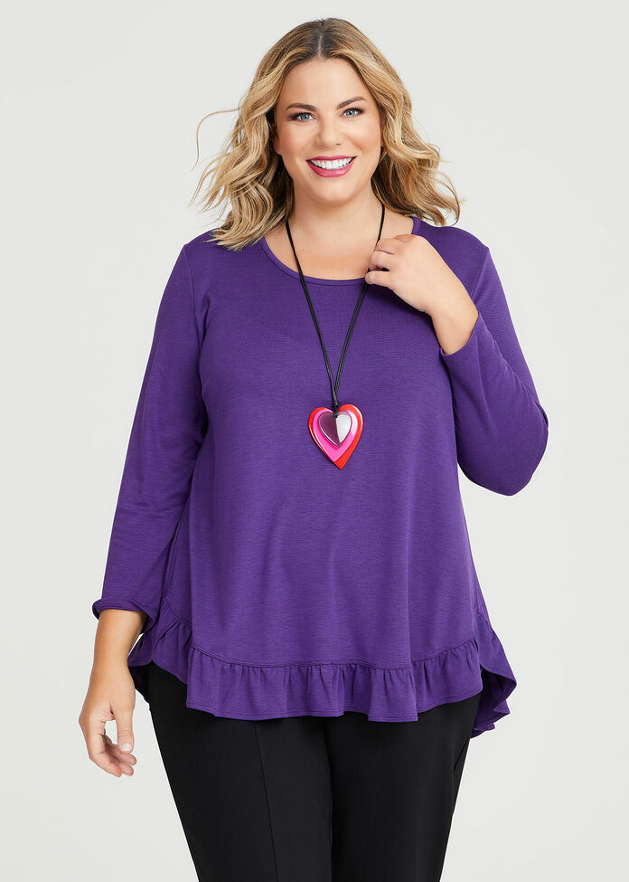 Shop Plus Size Halo Ponte Ruffle Hem Top in Purple, Sizes 12-30