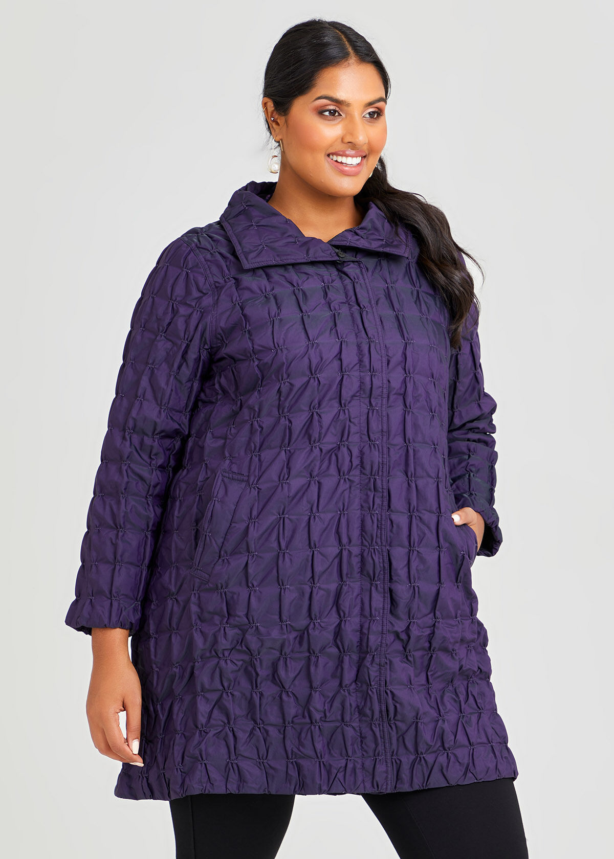 Fur Collar Taffeta Puffy Coat