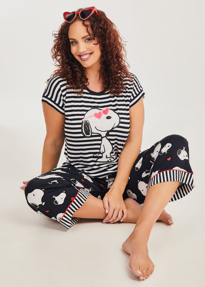 Snoopy Stripe Pyjama Top, , hi-res