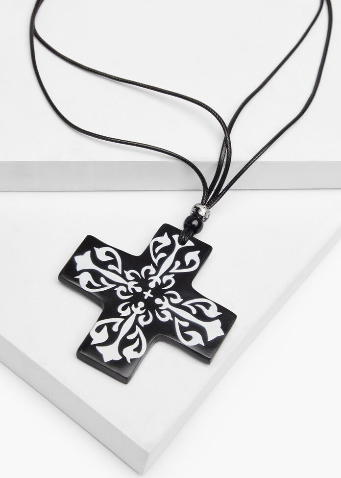 New Etched Cross Necklace, , hi-res
