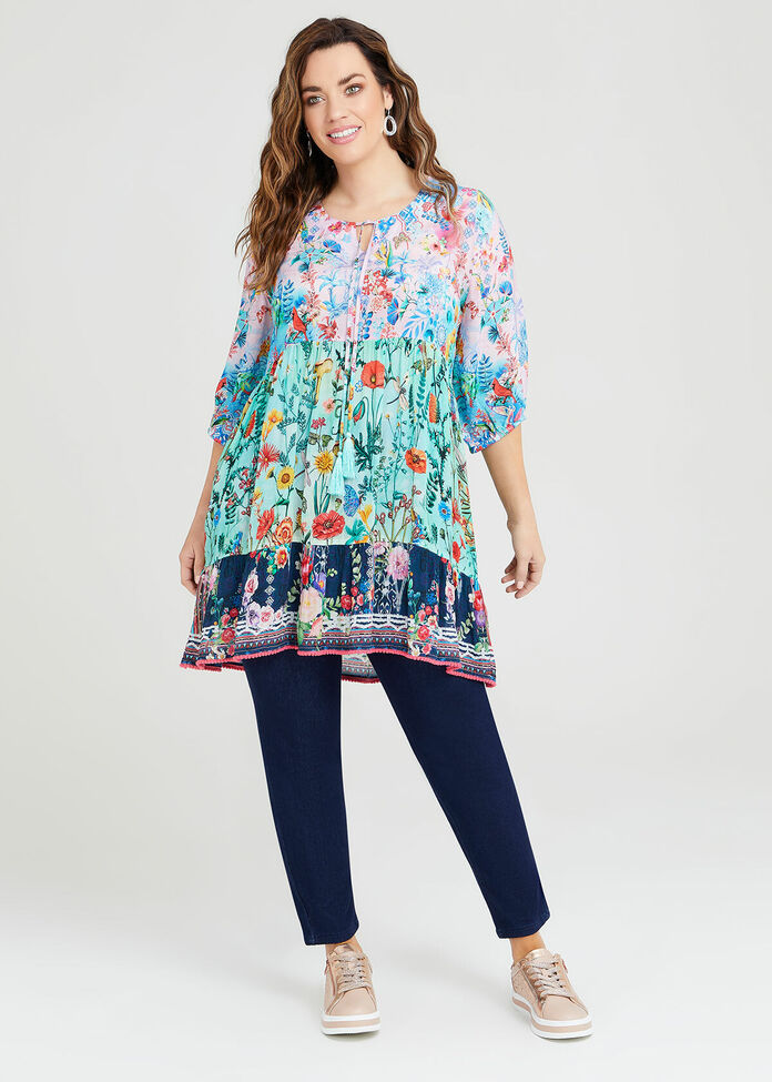Natural Tiered Floral Tunic, , hi-res