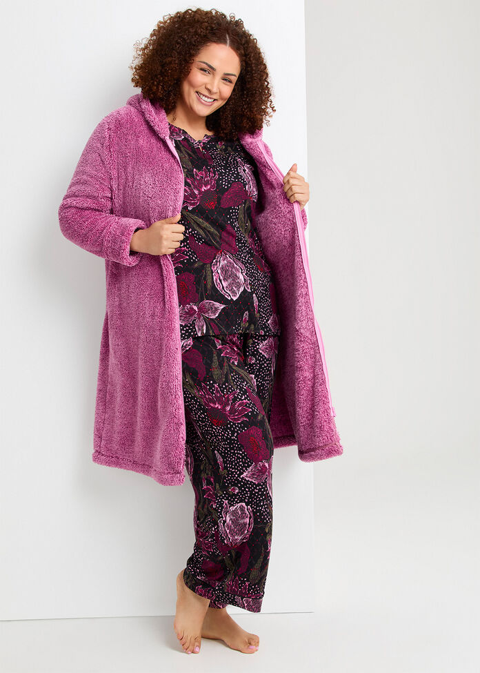 Fluffy Hooded Dressing Gown, , hi-res