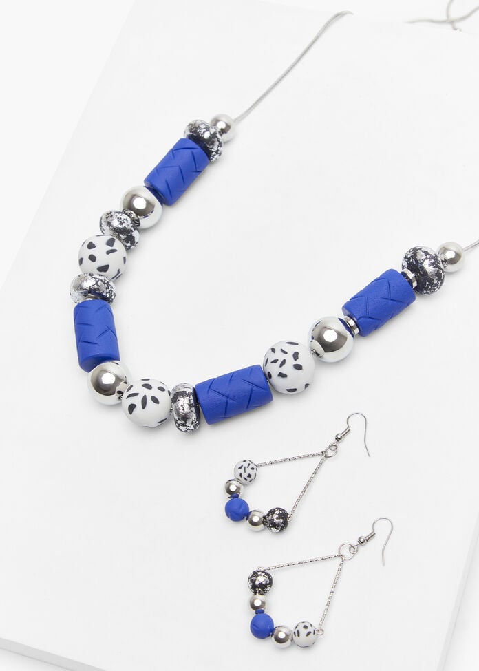 Polymer Clay Ball Earrings, BLUE, hi-res
