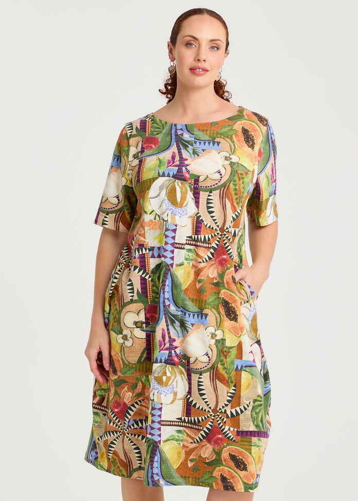Cotton Palmer Short Sleeve Dress, , hi-res