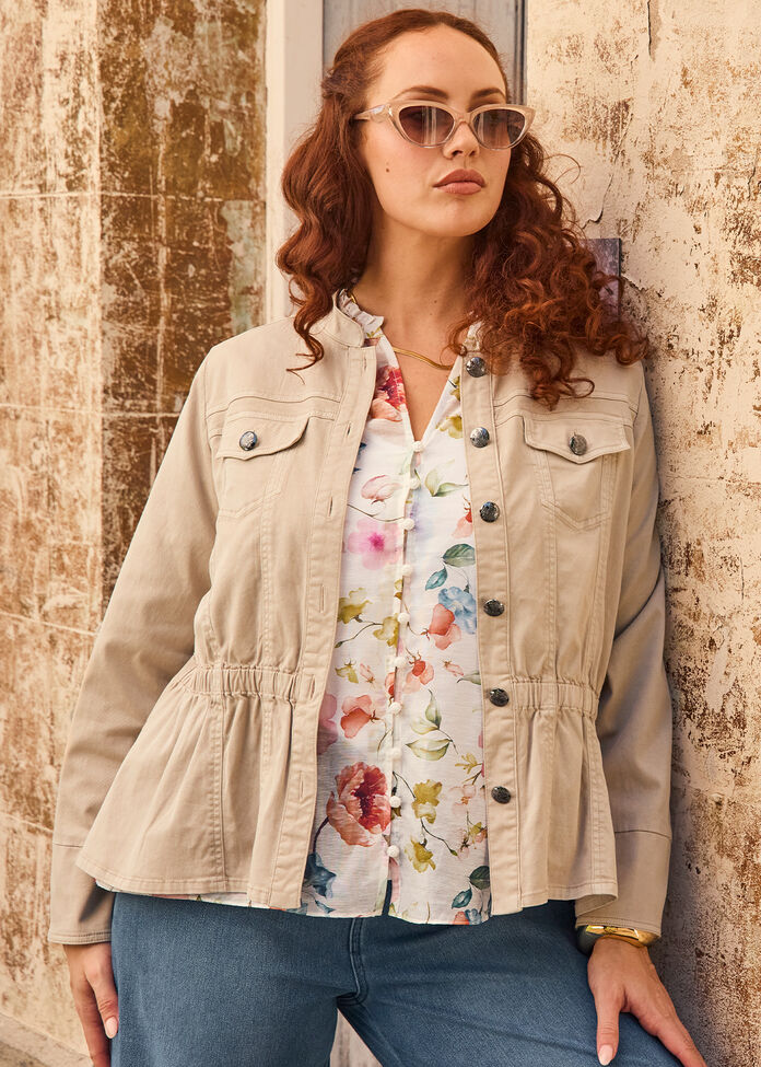 Lyocell Blend Peplum Jacket, , hi-res