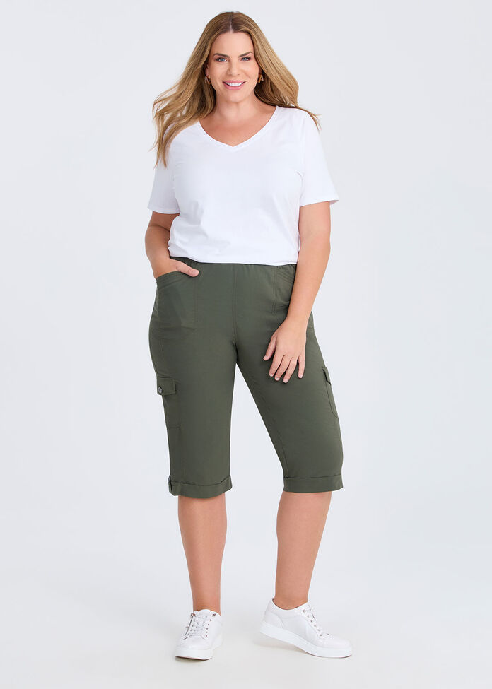 Castaway Rib Cargo Crop Pant, OLIVE, hi-res