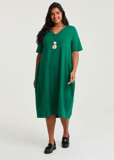 Plus Size Cotton Talia Short Sleeve V-neck Dress