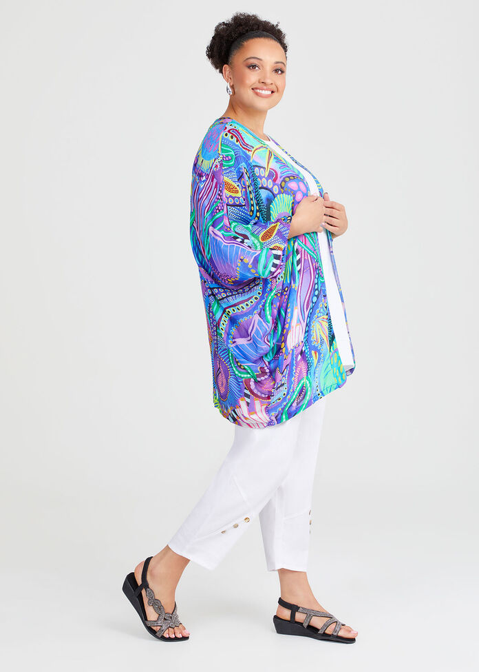 Ocean Print Cape Kimono, , hi-res