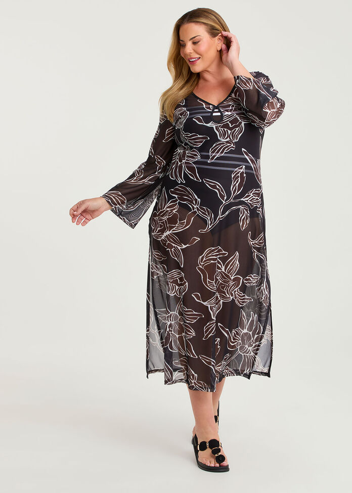 Tropic Noir Keyhole Mesh Swim Dress, , hi-res