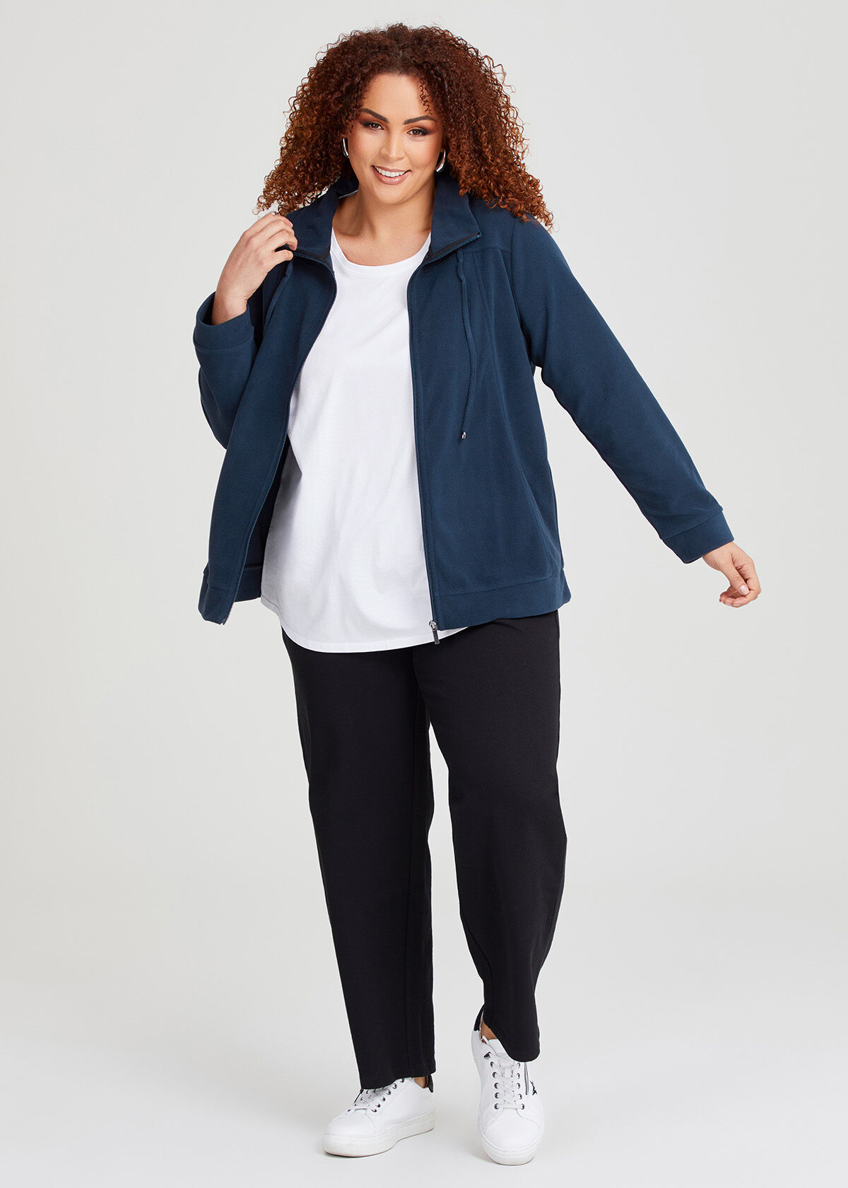 Shop Plus Size Polar Fleece Zip Front Jacket in Blue Taking Shape NZ