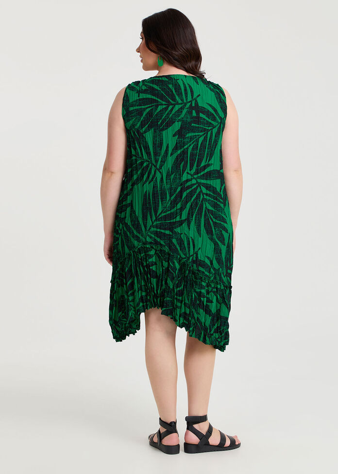 Palm Print Plisse Tunic Dress, , hi-res