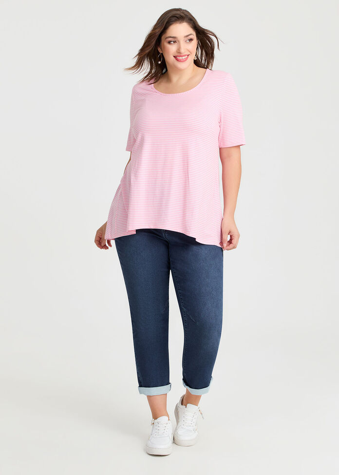Scoop Neck Stripe T-shirt, , hi-res