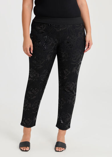 Plus Size Floral Sequin Evening Pant