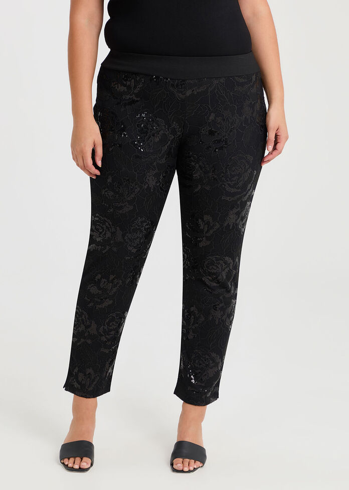 Floral Sequin Evening Pant, , hi-res