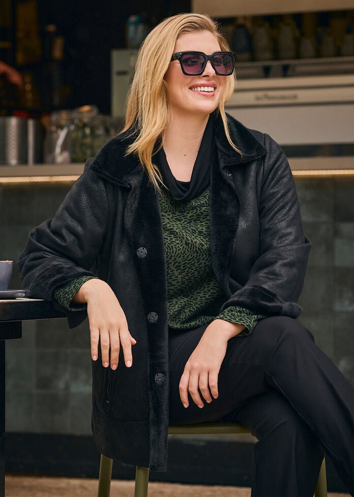 Reversible Faux Fur Shearling Jacket, , hi-res