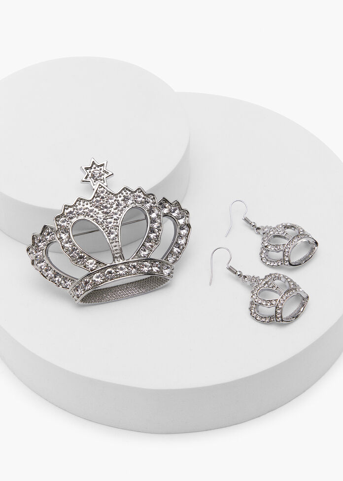 Diamonte Crown Brooch, , hi-res