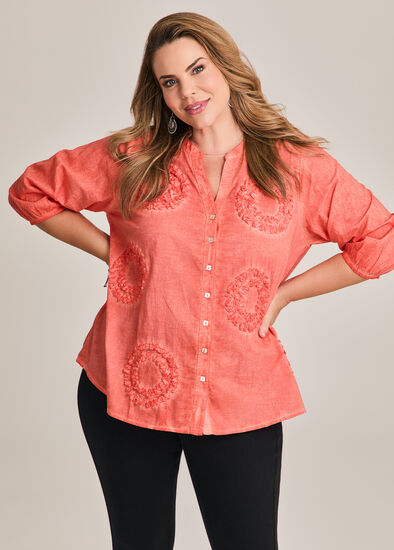 Plus Size Cotton Spot Embroidery Top