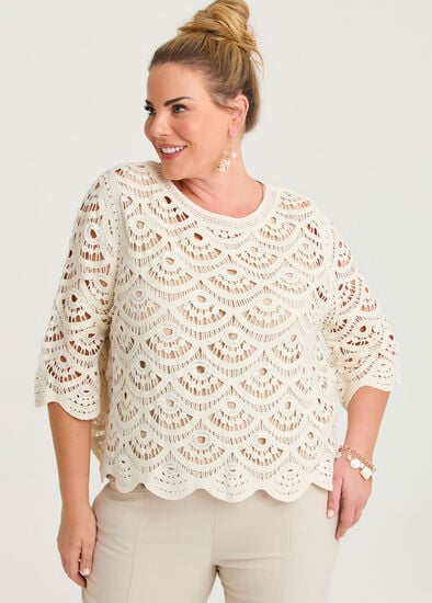 Plus Size Crochet & Sequin Cotton Knit Top