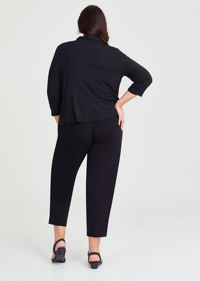 Curvy Puff Sleeve Tie Detail Tencel Peplum Cardigan