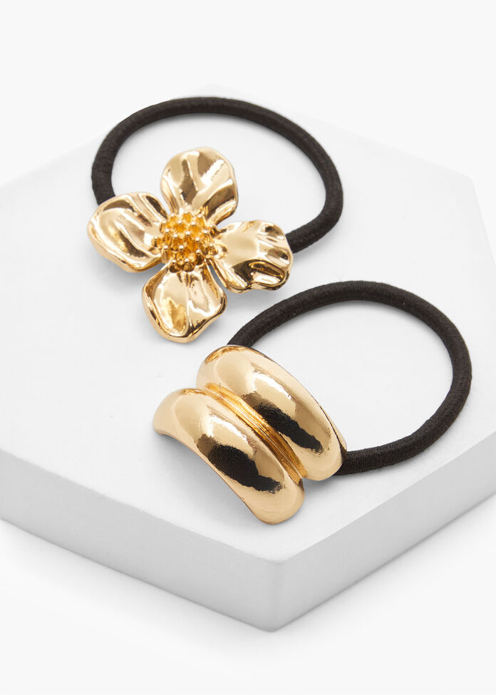 Metal Flower Hair Tie Set, , hi-res