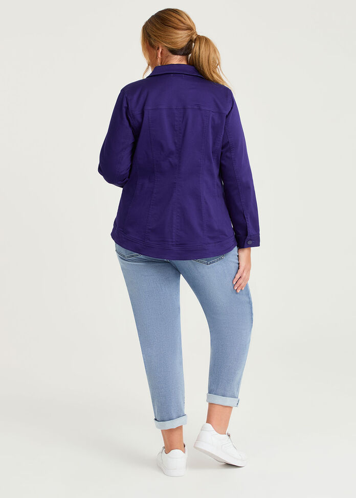Coloured Curved Hem Denim Jacket, JEWEL PURPLE, hi-res