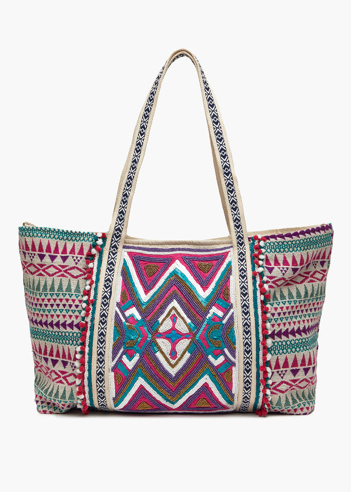 Beaded Jacquard Tote Bag, , hi-res