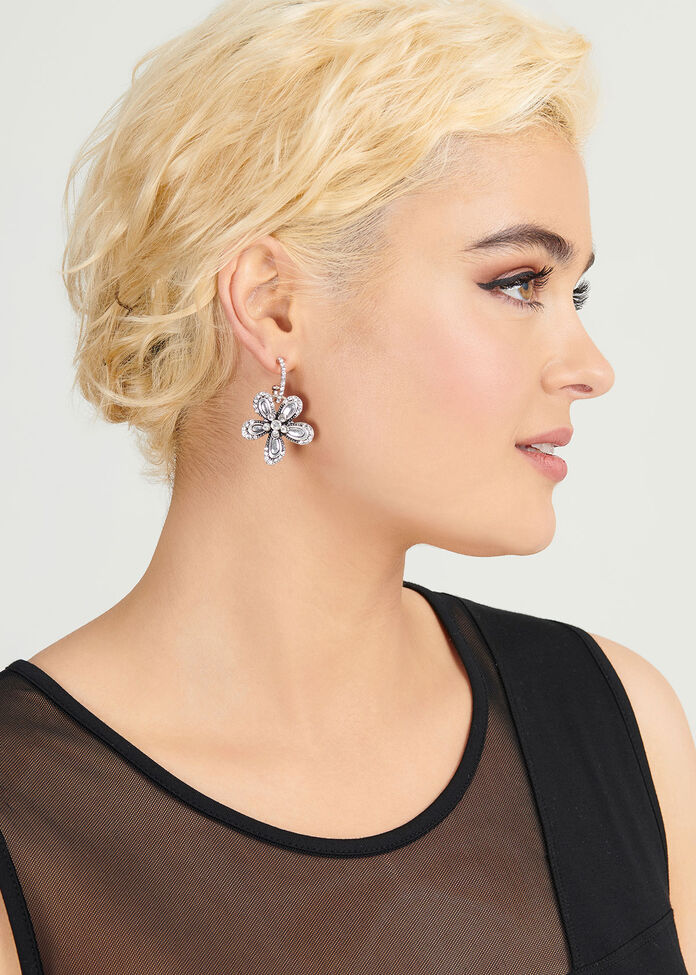 Crystal Flower Earrings, , hi-res