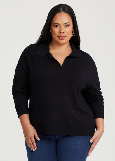 Plus Size Polo Collar Natural Jumper