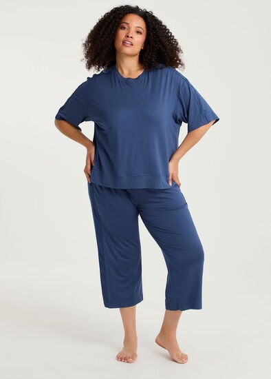 Plus Size Micro Modal Satin Trim Pj 3/4 Pant