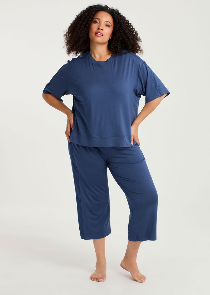 Micro Modal Satin Trim Pj 3/4 Pant, , hi-res