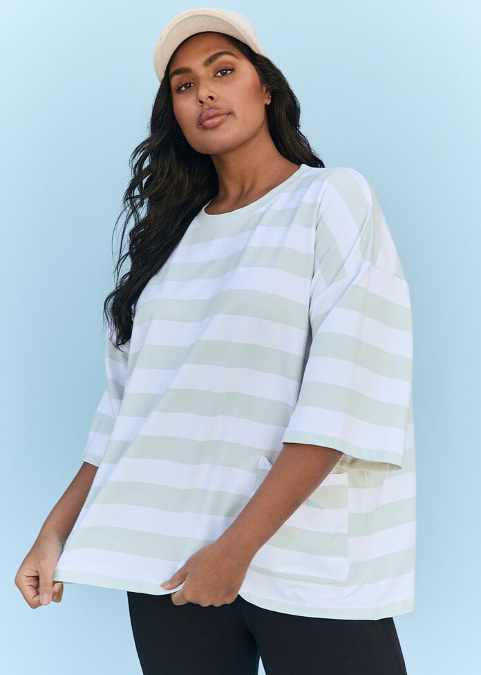Cotton Stripe Pocket Sweatshirt, , hi-res