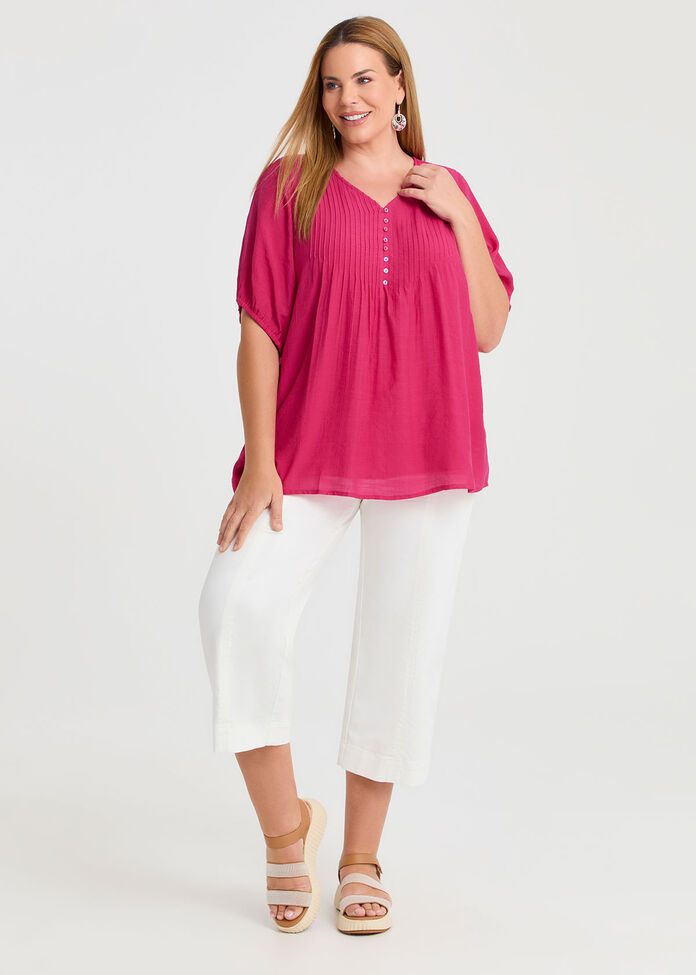 Natural V-neck Pintuck Top, , hi-res