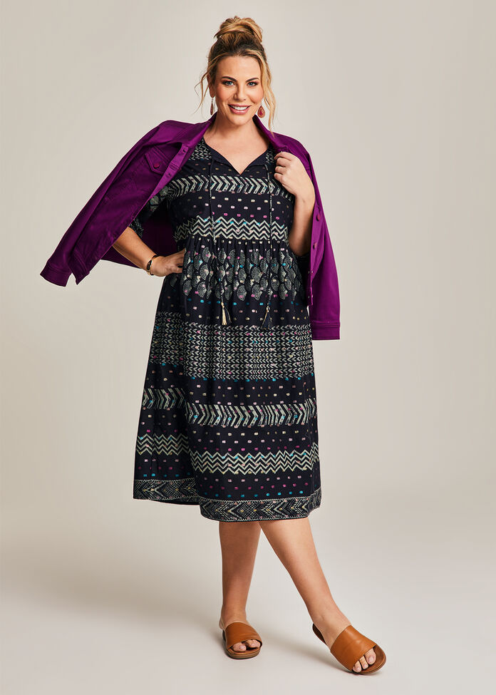 Cotton Printed Lurex Spot Dress, , hi-res