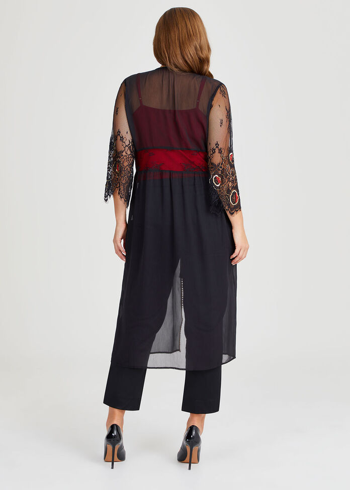 Shop Plus Size Allegra Embroidered Lace Kimono in Black Sizes 1230