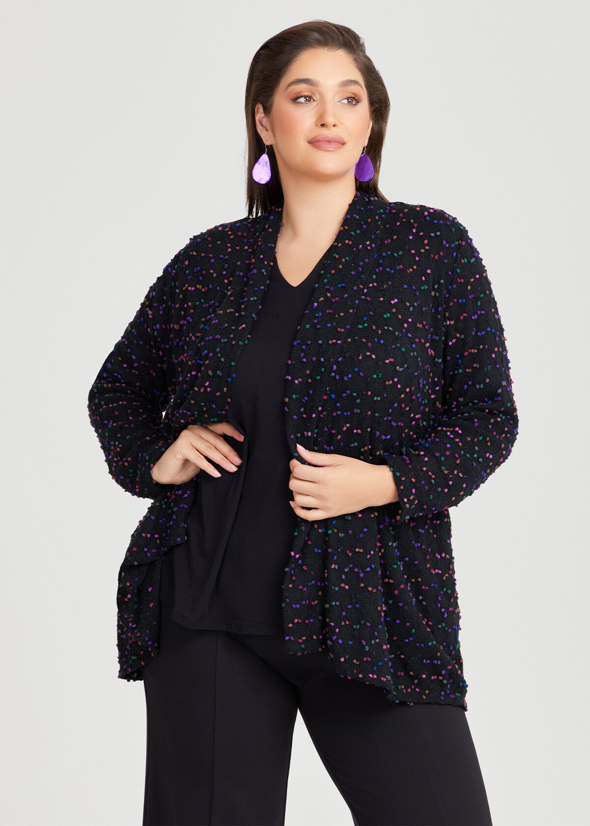 Shop Plus Size Popcorn Swing Cardigan in Black Taking Shape AU