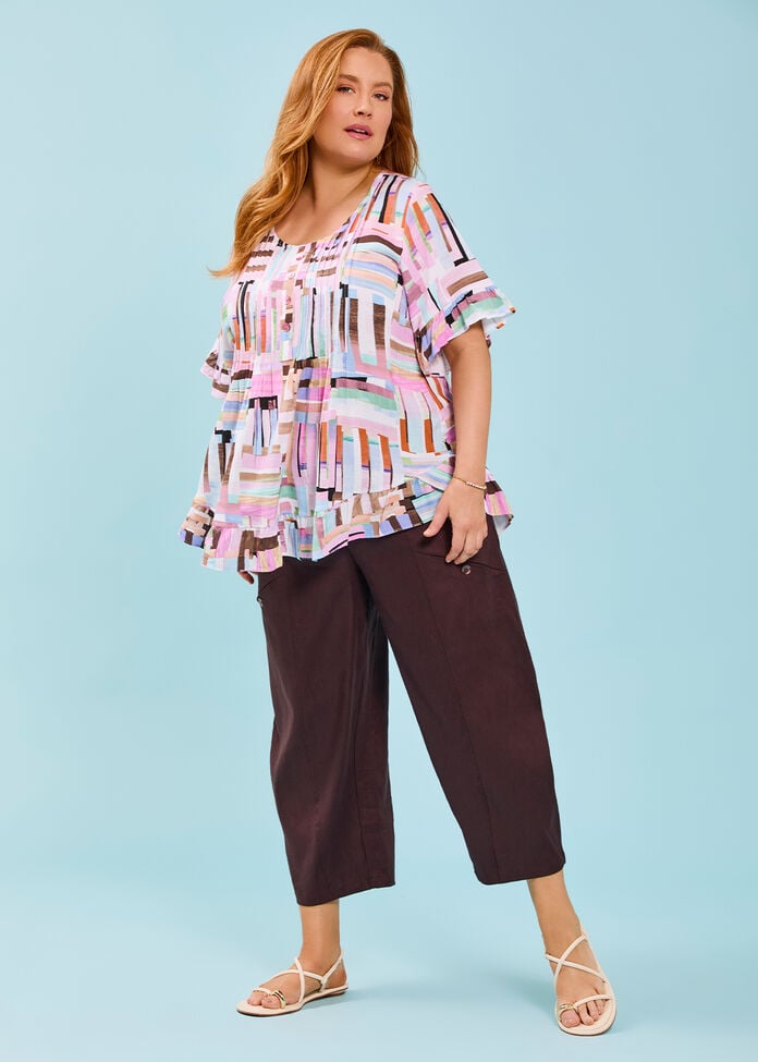 Petite Stretch Linen Crop Pant, CHOCOLATE FUDGE, hi-res