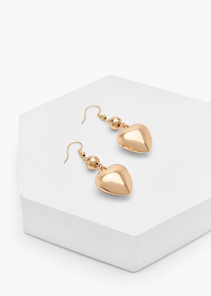 Shiny Heart Earrings, , hi-res