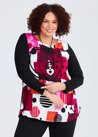 Plus Size Natural Red Abstract Top
