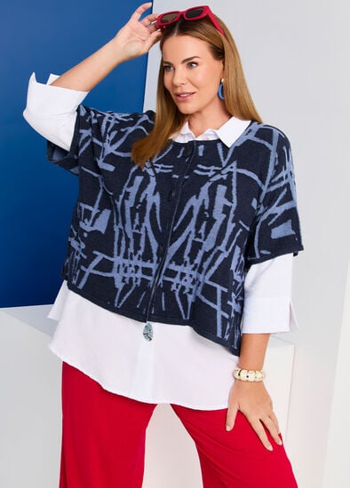 Plus Size Abstract Jacquard Cotton Cardigan
